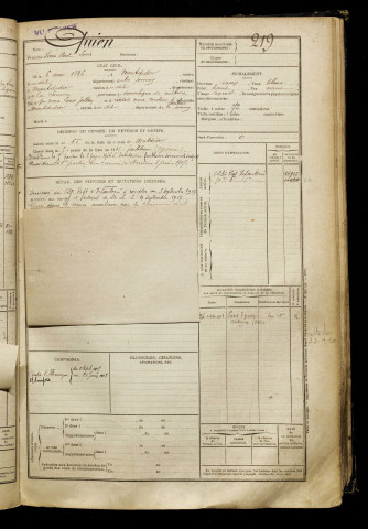 Quien, Pierre Paul Louis, né le 06 mai 1896 à Montdidier (Somme), classe 1916, matricule n° 219, Bureau de recrutement de Péronne