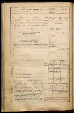 Boulanger, Armand Léopold, né le 06 février 1867 à Viefvillers (Oise), classe 1887, matricule n° 322, Bureau de recrutement de Péronne