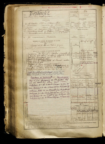 Triboulet, Henri Pierre Joseph Eugène, né le 17 octobre 1883 à Assainvillers (Somme), classe 1903, matricule n° 316, Bureau de recrutement de Péronne