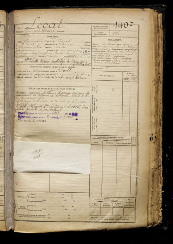 Lecat, Georges Désiré, né le 07 janvier 1897 à Paris 2e Arrondissement (Paris), classe 1917, matricule n° 1407, Bureau de recrutement d'Amiens