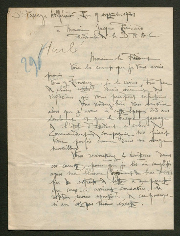 Témoignage de Harlé (Lieutenant) et correspondance avec Jacques Péricard