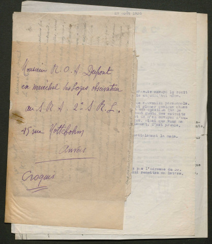 Témoignage de Dupont, R. O. A. (Maréchal des logis observateur) et correspondance avec Jacques Péricard