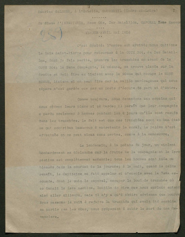 Témoignage de Galbrun, Maurice et correspondance avec Jacques Péricard