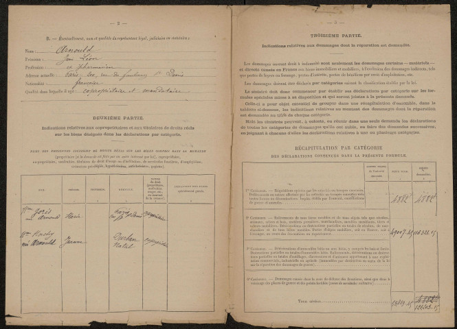 Ham. Demande d'indemnisation des dommages de guerre : dossier Arnould-Minotte