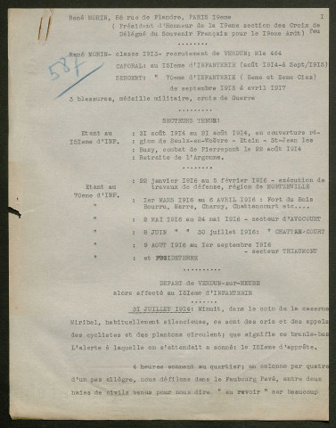 Témoignage de Morin, René (Caporal) et correspondance avec Jacques Péricard