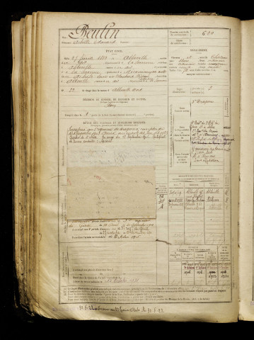 Beulin, Achille Edouard, né le 27 février 1882 à Abbeville (Somme), classe 1902, matricule n° 620, Bureau de recrutement d'Abbeville