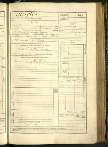 Huelle, Emile Léopold, né le 21 juin 1860 à Roye (Somme, France), classe 1880, matricule n° 149, Bureau de recrutement de Péronne