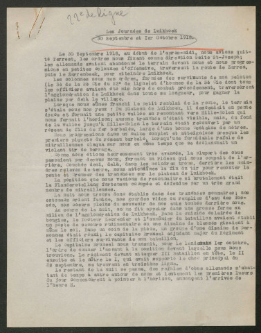 Témoignage de Della Faille d'Huysse (Baron), Antoine (Lieutenant) et correspondance avec Jacques Péricard