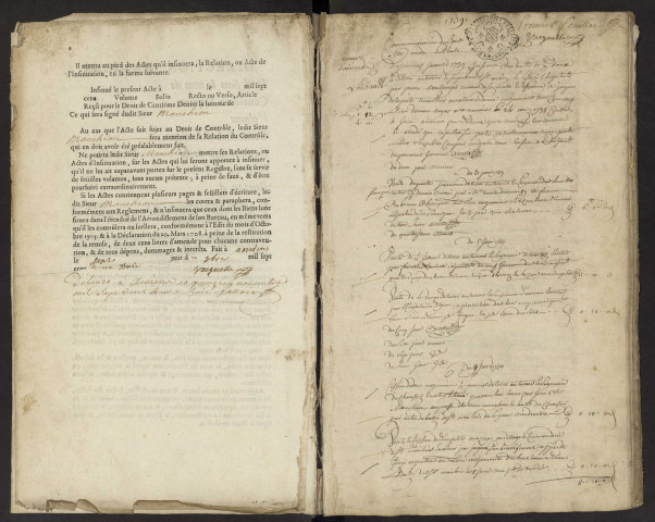 Centième denier du bureau d'Andainville pour la période du 1er janvier 1739 au 27 février 1741