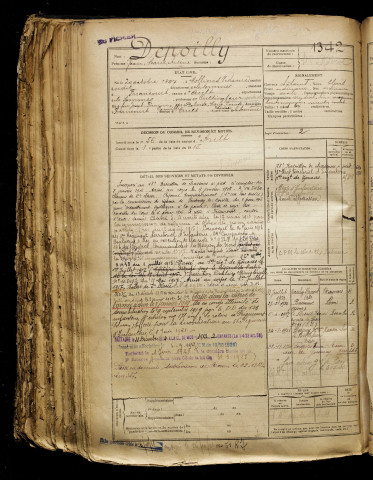 Depoilly, Jean Marie Arsène, né le 20 octobre 1897 à Molliens-Dreuil (Somme), classe 1917, matricule n° 1342, Bureau de recrutement d'Abbeville