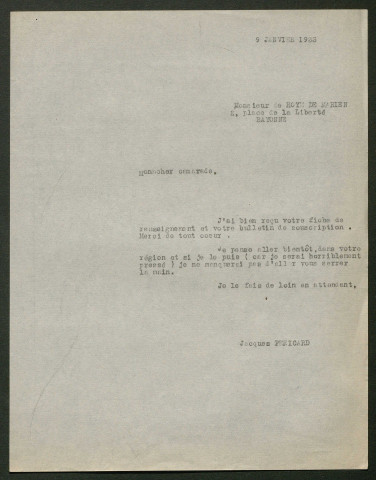 Témoignage de Hoym (de) de Marien (Commandant) et correspondance avec Jacques Péricard