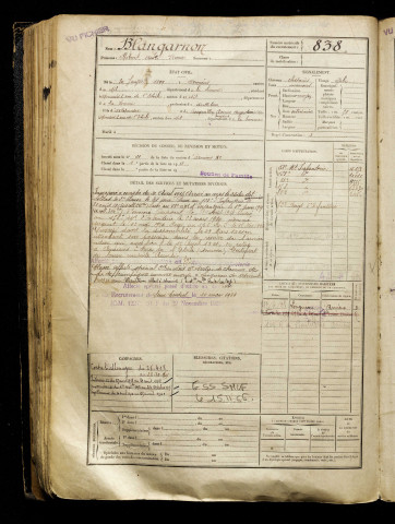 Blangarnon, Robert André Pierre, né le 30 janvier 1899 à Amiens (Somme), classe 1919, matricule n° 838, Bureau de recrutement d'Amiens