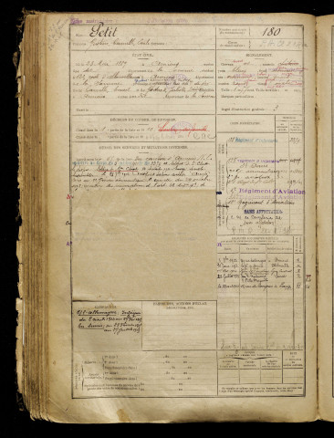 Petit, Gustave Camille Emile, né le 23 mai 1889 à Amiens (Somme), classe 1909, matricule n° 180, Bureau de recrutement d'Amiens