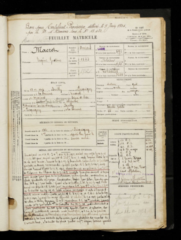 Macret, Eugène Gustave, né le 28 décembre 1896 à Breilly (Somme), classe 1916, matricule n° 1553, Bureau de recrutement d'Amiens