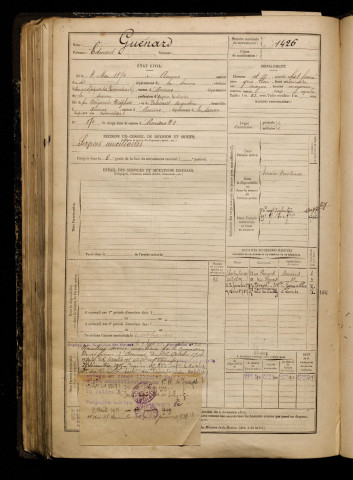 Guénard, Edouard, né le 08 mai 1872 à Amiens (Somme), classe 1892, matricule n° 1426, Bureau de recrutement d'Amiens