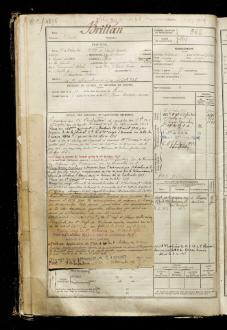 Brillan, André, né le 07 novembre 1893 à Saint-Quentin (Aisne), classe 1913, matricule n° 562, Bureau de recrutement de Péronne