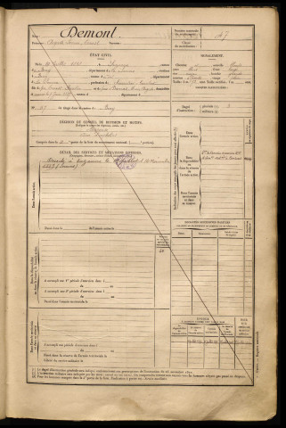 Demont, Auguste Léonce Ernest, né le 19 juillet 1868 à Suzanne (Somme), classe 1888, matricule n° 47, Bureau de recrutement de Péronne