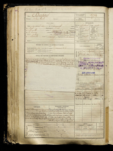 Dupré, Octave Emile, né le 11 avril 1897 à Apremont (Oise), classe 1917, matricule n° 734, Bureau de recrutement d'Amiens