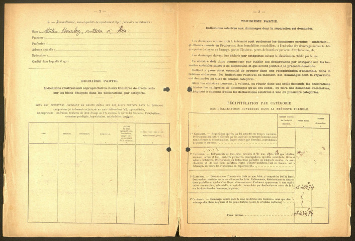 Ham. Demande d'indemnisation des dommages de guerre : dossier Boitel Isabelle