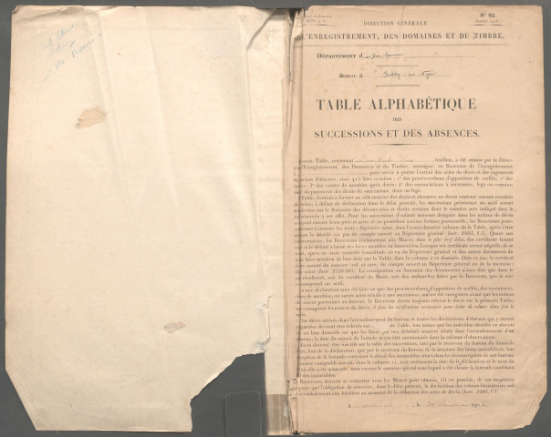 Table des successions et absences du bureau d'Ailly-sur-Noye