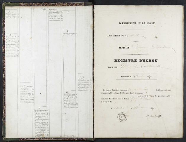 Maison d'arrêt d'Abbeville. Condamnés en correctionnel. Registre d'écrou : numéros 1 à 1043 (condamnés correctionnel). 24 décembre 1850 - 14 juin 1854