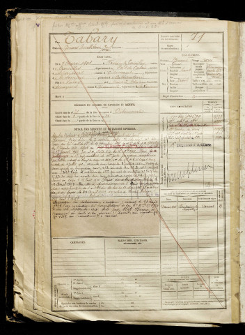 Tabary, Gérard Camille Louis Joseph, né le 07 février 1901 à Fontaine-lès-Croisilles (Pas-de-Calais), classe 1921, matricule n° 71, Bureau de recrutement d'Amiens