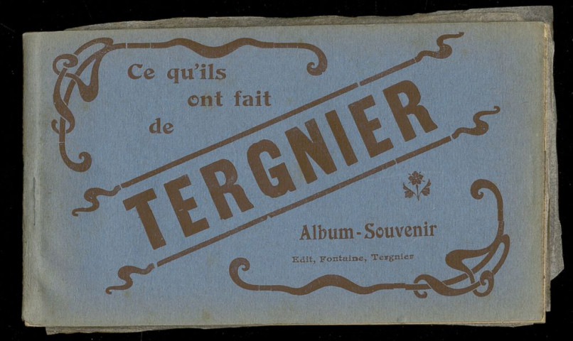 CE QU'ILS ONT FAIT DE TERGNIER. ALBUM SOUVENIR. 1. TERGNIER (ASINE) EN 1919. RUINES DE LA GARE.2. TERGNIER (ASINE) EN 1919. RUE DE LA GARE.3. TERGNIER (ASINE) EN 1919. PONT DU CANAL, A DROITE ANCIEN PONT DETRUIT EN 1917.4. TERGNIER (ASINE) EN 1919. INTERIEUR DE LA GARE.5. TERGNIER (ASINE) EN 1919. BOULEVARD GAMBETTA. VISION DE TRISTESSE ET DE HAINE.6. TERGNIER (ASINE) EN 1919. RUE MARCEAU AVANT LE DEBLAIEMENT. LA GUERRE A PASSEE LA. TOUT EST RUINES ET DEUIL.7. TERGNIER (ASINE) EN 1919. BARAQUE EN CONSTRUCTION PRES DE LA GARE. LES HABITANTS AIMENT TOUJOURS A REVENIR DANS LEUR PAYS.8. TERGNIER (ASINE) EN 1919. RUE DES ATELIERS.9. TERGNIER (ASINE) EN 1919. BOULEVARD HENRI MARTIN. VUE DU PONT DU CHEMIN DE FER.10. TERGNIER (ASINE) EN 1919. LE PONT PROVISOIRE DU CHEMIN DE FER.11. TERGNIER (ASINE) EN 1919. LES ECLUSES.12. TERGNIER (ASINE) EN 1919. LES ATELIERS DE LA COMPAGNIE DU NORD