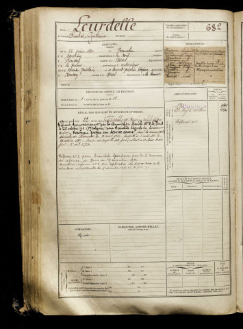 Lourdelle, Charles Guislain, né le 23 février 1890 à Gonnelieu (Nord), classe 1910, matricule n° 682, Bureau de recrutement de Péronne