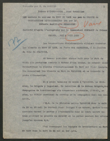 Témoignage de Sedallian (Médecin auxiliaire) et correspondance avec Jacques Péricard