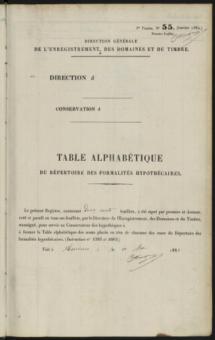 Table alphabétique du répertoire des formalités, de Crochart à Cyrope, registre n° 32 (Abbeville)