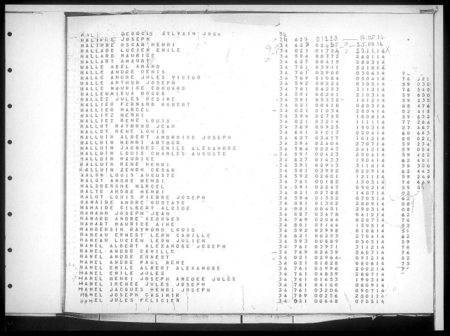 Table alphabétique du contingent 1934 - lettres H à L : bureaux de recrutement de la Deuxième Région Militaire (Départements du Nord, du Pas de Calais, de l'Aisne, de l'Oise, de la Somme, de l'Eure et de la Seine-Maritime)