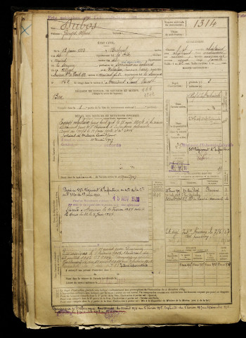 Dubos, Georges Alfred, né le 13 juin 1883 à Breteuil (Oise), classe 1903, matricule n° 1314, Bureau de recrutement d'Amiens