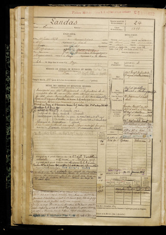 Landas, Lucien, né le 11 juin 1878 à Armentières (Nord), classe 1898, matricule n° 24, Bureau de recrutement de Péronne