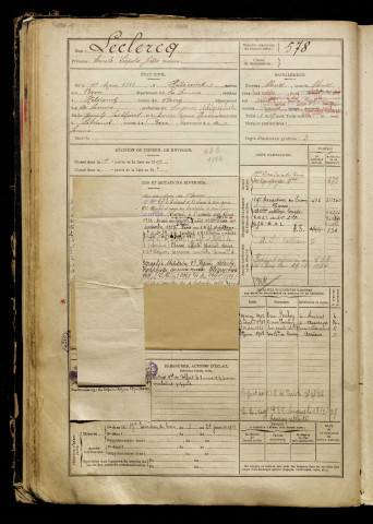 Leclercq, Emile Léopold Jules, né le 11 mars 1888 à Hébécourt (Somme), classe 1908, matricule n° 578, Bureau de recrutement d'Amiens