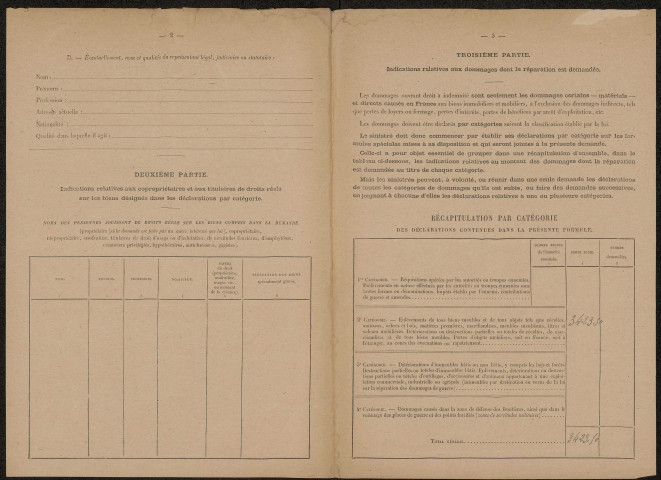 Etricourt-Manancourt. Demande d'indemnisation des dommages de guerre : dossier Caron-Crépel