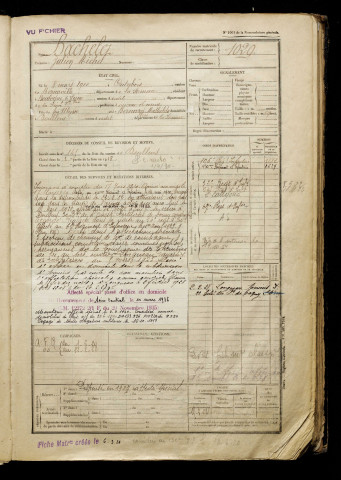 Bachelet, Julien Michel, né le 08 mars 1900 à Outrebois (Somme), classe 1920, matricule n° 1029, Bureau de recrutement d'Abbeville