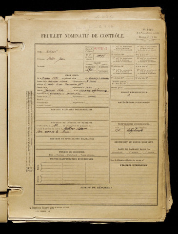 Millot, Victor Jean, né le 09 mars 1890 à Quesnoy-sur-Airaines (Somme), classe 1910, matricule n° 1098, Bureau de recrutement d'Amiens