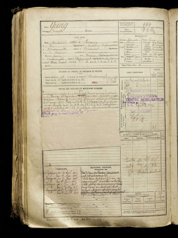Yung, Joseph, né le 10 avril 1896 à Longroy (Seine-Maritime), classe 1916, matricule n° 444, Bureau de recrutement d'Amiens