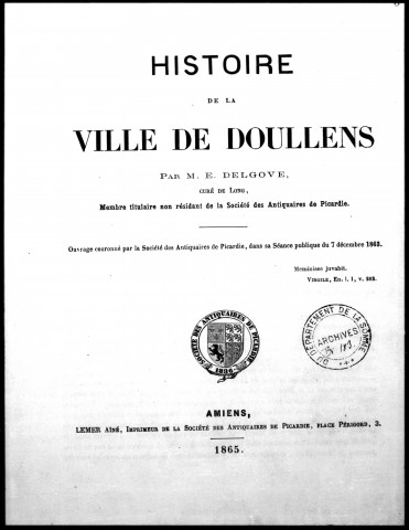 b106. - Gravure extraite de l'ouvrage "Histoire de la ville de Doullens", par Edouard Eugène Delgove (1865) : plan du siège de Doullens en 1595