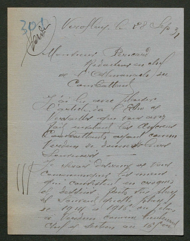Témoignage de Jeannin, A. (Lieutenant) et correspondance avec Jacques Péricard