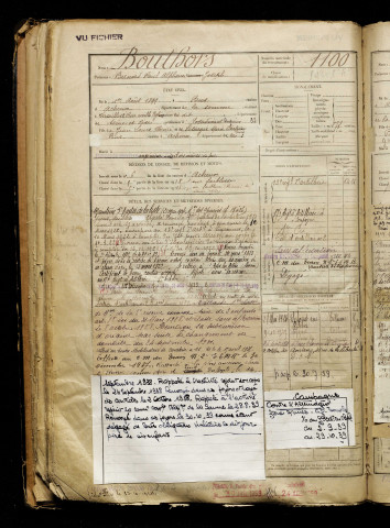 Bouthors, Bernard Paul Alphonse Joseph, né le 01 août 1899 à Bus-lès-Artois (Somme), classe 1919, matricule n° 1100, Bureau de recrutement d'Abbeville