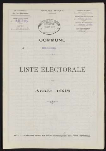 Liste électorale : Senlis-le-Sec