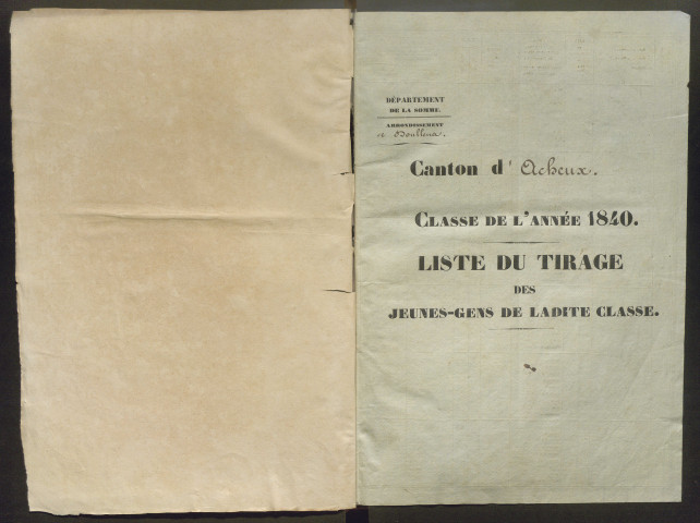 Tirage au sort (arrondissements de Doullens et de Montdidier) de l'année 1840