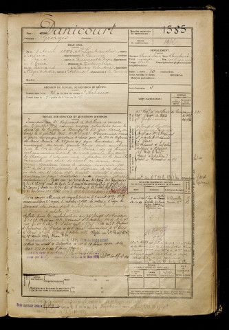 Danicourt, Georges, né le 03 avril 1897 à Saint-Léger-lès-Authie (Somme), classe 1917, matricule n° 1585, Bureau de recrutement d'Abbeville