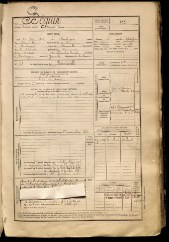 Béguin, Salvador Arsène Modeste, né le 26 juin 1868 à Boisbergues (Somme), classe 1888, matricule n° 125, Bureau de recrutement d'Abbeville