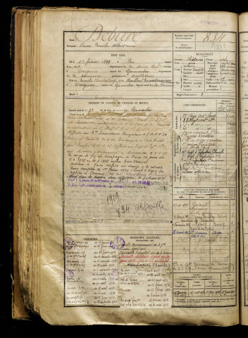 Debure, René Emile Albert, né le 01 février 1899 à Eu (Seine-Maritime), classe 1919, matricule n° 834, Bureau de recrutement d'Abbeville