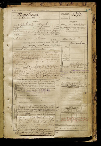 Dacheux, Tobie Amédée, né le 09 septembre 1879 à Hamel (Le) (Somme), classe 1899, matricule n° 1375, Bureau de recrutement d'Amiens