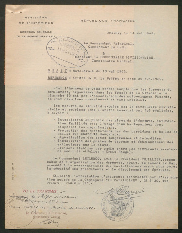 Organisation du Moto-Cross d’Amiens le 13 mai 1962