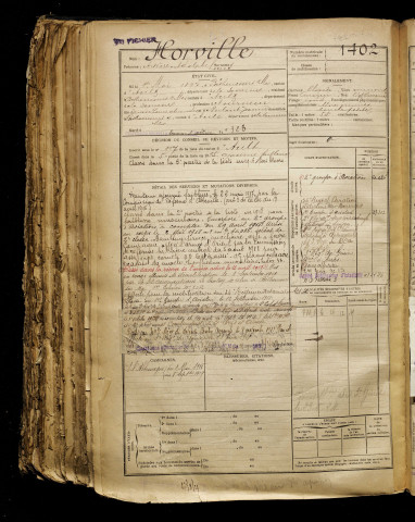 Horville, Arsène Adolphe Louis, né le 01 mai 1897 à Béthencourt-sur-Mer (Somme), classe 1917, matricule n° 1402, Bureau de recrutement d'Abbeville