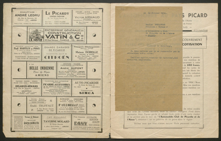 L'Automobile au Pays Picard. Revue officielle de l'Automobile-Club de Picardie et de l'Aisne, 368, janvier 1952